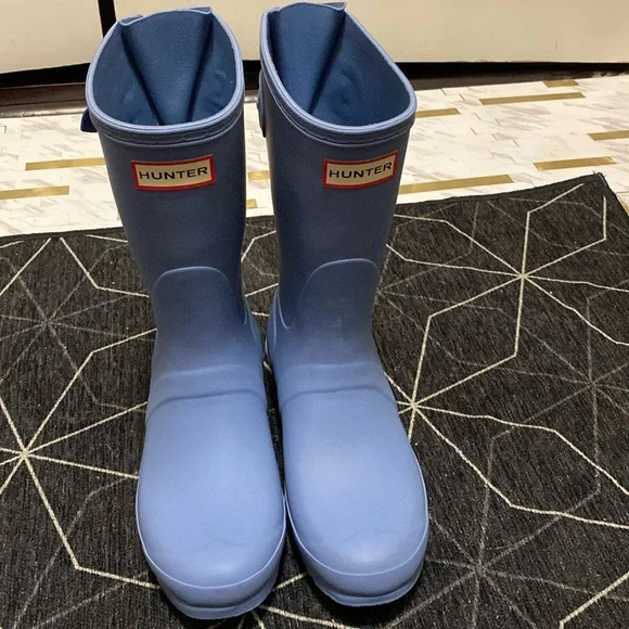 Hunter Original Back Adjustable Short Periwinkle Waterproof Matte Blue Rain Boot